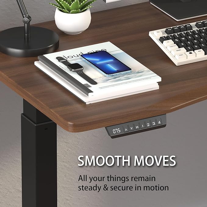 Dual Motor Height Adjustable Electric Standing Desk, 48x24 Inches Electric Standing Desk with Curved Design and 4 Memory Keys, Sit and Stand Home Office Desk with Whole-Piece Desktop - LeafyLoom