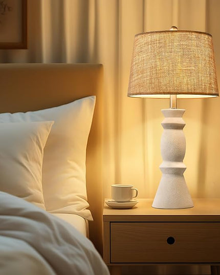 Oneach 25.75'' Farmhouse Ceramic Table Lamp for Living Room White Bedside Lamps Office White Table Lamp Set of 2 for Bedroom Retro Nightstand Lamp End Table Lamps - LeafyLoom