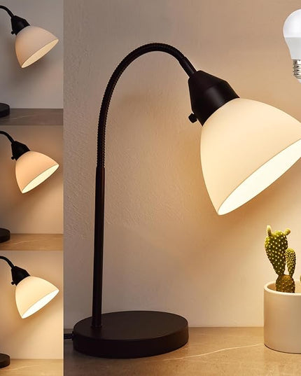 LED Desk Lamp for Home Office, 3 Levels Dimmable Reading Light Flexible Gooseneck Table Lamp for Bedside Office, Rotary Switch Control, Bulb Included - LeafyLoom