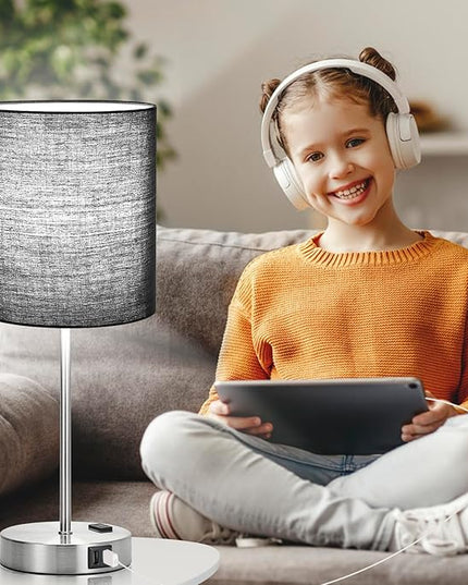 Lynnoland 𝟮𝟬𝟮𝟯 𝗡𝗘𝗪 Set of 2 Touch Control Table Lamps with 2 USB & AC Outlet, 3-Way Dimmable Bedside Nightstand Lamps for Bedroom Living Room Nursery, 800 Lumens 5000K Daylight Bulbs Included - LeafyLoom