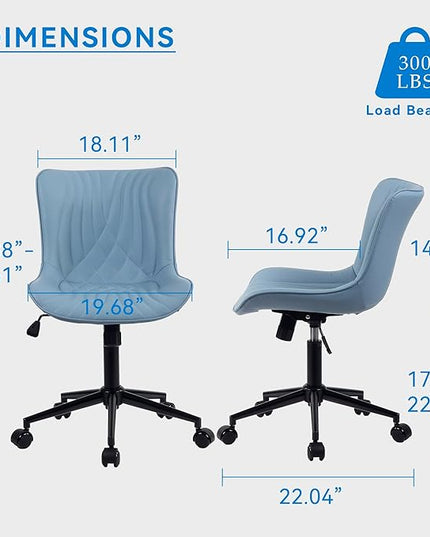 YOUNIKE Office Chair, Armless Desk Chair with Wheels, Aesthetic Home Office Computer Task Chairs, Modern Faux Leather Upholstered Vanity Chair, Adjustable Swivel Rocking Chair with Back, Blue - LeafyLoom