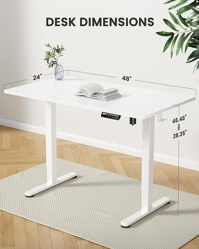 ErGear Height Adjustable Electric Standing Desk, 48 x 24 Inches Sit Stand up Desk, Memory Computer Home Office Desk (White) - LeafyLoom