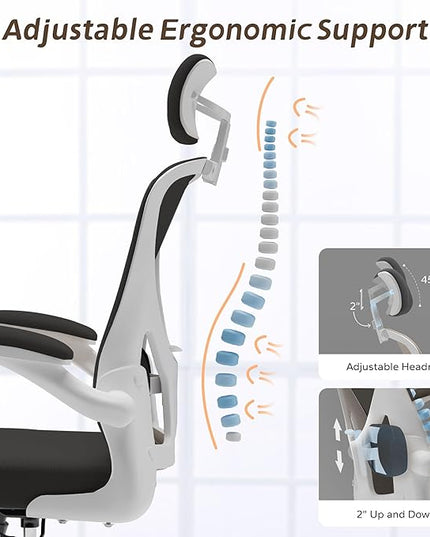Home Desk Chair Ergonomic Chair with Headrest Study Chair Computer Chair Desk Chair Adjustable Headrest Lumbar Support Office Chair Heavy Duty Office Chair (B+W office chair) - LeafyLoom