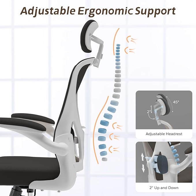 Home Desk Chair Ergonomic Chair with Headrest Study Chair Computer Chair Desk Chair Adjustable Headrest Lumbar Support Office Chair Heavy Duty Office Chair (B+W office chair) - LeafyLoom