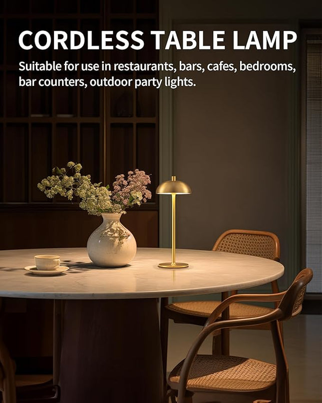 Cordless LED Table Lamp Set of 2, Modern Portable Desk Lamp, 3 Color Stepless Dimming Built-in Rechargeable Battery Lights, for Bedroom, Patio, Outdoor, Restaurant, Bedside Night Lamp(Gold) - LeafyLoom