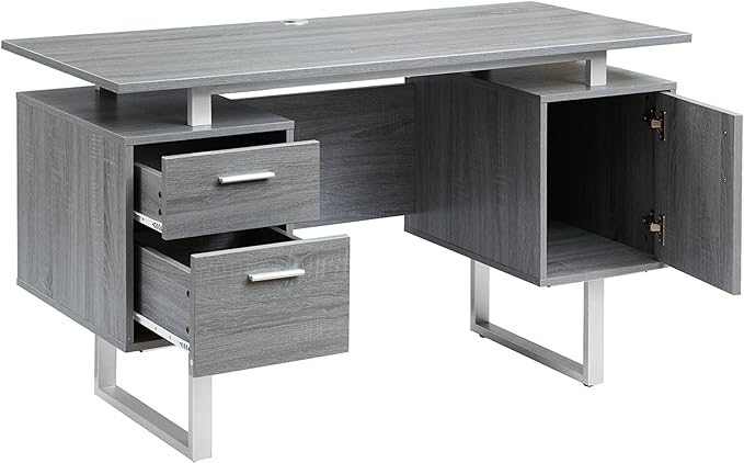 Techni Mobili Modern Office Desk with Storage, Gray - LeafyLoom