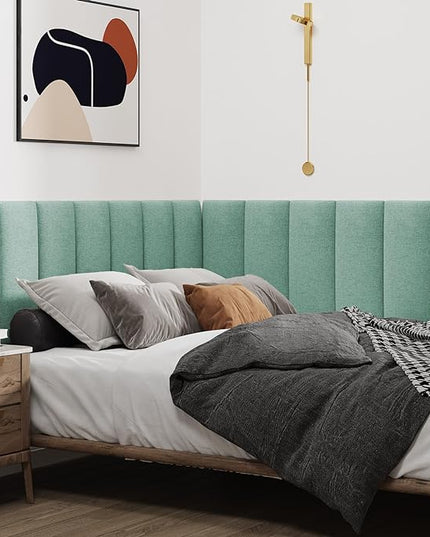 Upholstered Wall Mounted Headboard, 3D Soundproof Wall Panels Peel and Stick Headboard for Queen Size, Reusable and Removable Tufted Bed Headboard in Grass Green(9 Panels, 10" x 24") - LeafyLoom