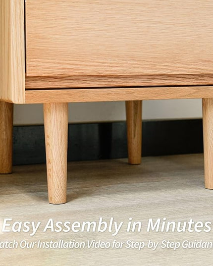 Night Stand, Mid Century Modern Nightstand w/2 Drawers, Boho Nightstand, Small Nightstand, Oak Bedroom Nightstand, Solid Wood Bedside Table, 17.72 W x 15.75 D x 19.69 H Inches(Natural) - LeafyLoom