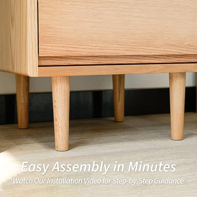 Night Stand, Mid Century Modern Nightstand w/2 Drawers, Boho Nightstand, Small Nightstand, Oak Bedroom Nightstand, Solid Wood Bedside Table, 17.72 W x 15.75 D x 19.69 H Inches(Natural) - LeafyLoom