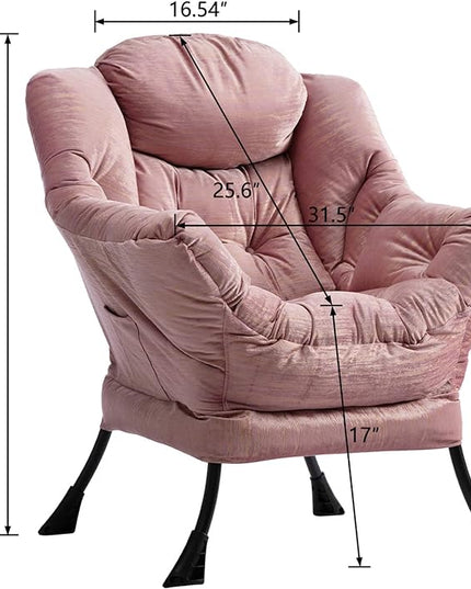 HollyHOME Modern Fabric Large Lazy Chair, Accent Oversized Comfy Reading Chair, Thick Padded Cozy Lounge Chair with Armrest, Leisure Sofa Chair for Living Room, Bedroom, Dorm, Gilding Pink - LeafyLoom