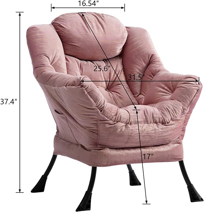HollyHOME Modern Fabric Large Lazy Chair, Accent Oversized Comfy Reading Chair, Thick Padded Cozy Lounge Chair with Armrest, Leisure Sofa Chair for Living Room, Bedroom, Dorm, Gilding Pink - LeafyLoom