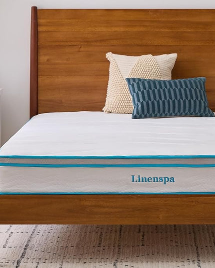 Linenspa 8 Inch Memory Foam and Spring Hybrid Mattress - Medium Firm Feel - Bed in a Box - Quality Comfort and Adaptive Support - Breathable - Cooling - Guest and Kids Bedroom - King Size - LeafyLoom