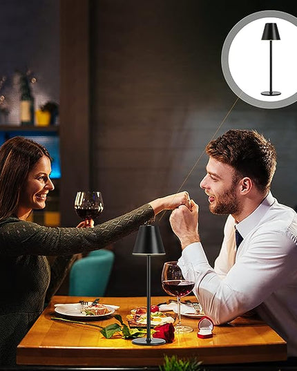 Modern LED Cordless Table Lamp, 4000mAh Rechargeable Battery, 3 Level Brightness Night Light, Metal Shell, Minimalist Design, for Couples Dinner/Coffee Table/Restaurant/Bedroom, Black - LeafyLoom