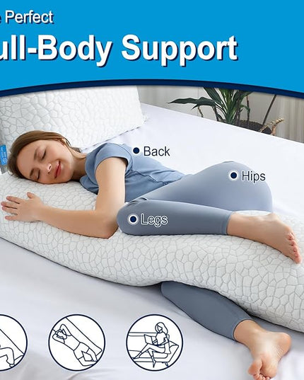 QUTOOL® Cooling Body Pillows for Adults, Shredded Memory Foam Full Body Pillow for Side Sleeper, Long Body Pillow for Pregnant/Neck/Back/Leg, Large Pillow for Bed with Cooling Pillow Cover - LeafyLoom