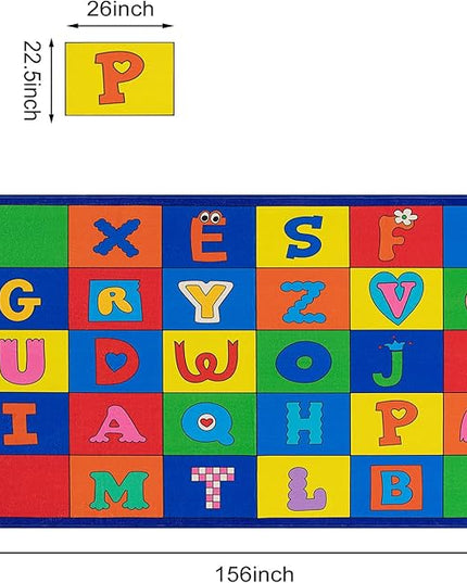 LIVEBOX ABC Rug Kids Rug for Classroom, Washable Classroom Carpet for School, Nursery, Colorful Children's Classroom Area Rugs Non-Slip Alphabet Mat for Home Learning,13'x7'5"(Seats-24) - LeafyLoom