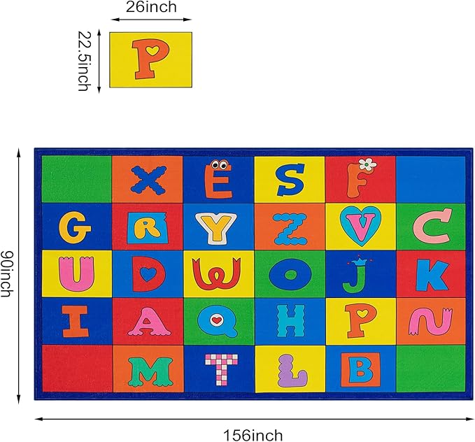 LIVEBOX ABC Rug Kids Rug for Classroom, Washable Classroom Carpet for School, Nursery, Colorful Children's Classroom Area Rugs Non-Slip Alphabet Mat for Home Learning,13'x7'5"(Seats-24) - LeafyLoom