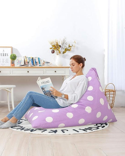 Aubliss Stuffed Animal Storage Bean Bag Chairs Cover, 50"x 35" Extra Large Bean Bags Chair for Kids & Adults, Beanbag Toy Storage for Boys Girls - Premium Cotton Canvas Purple Dot - LeafyLoom