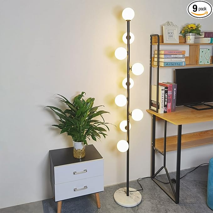 Hsyile Modern Creative Black Floor Lamp for Living Room,Bedroom,Office,Globe High Pole Standing Lamp, Tree Lamp,9 LED Bulbs included - LeafyLoom