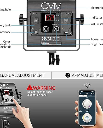 GVM 3 Pack LED Video Lighting Kits with APP Control, Bi-Color Variable 2300K~6800K with Digital Display Brightness of 10~100% for Video Photography, CRI97+ TLCI97 Led Video Light Panel +Barndoor GVMGreatVideoMaker