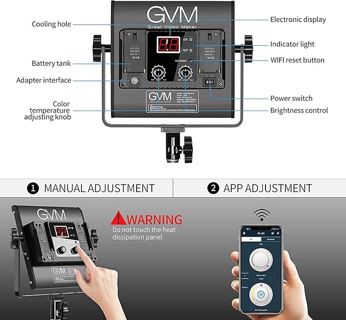 GVM 3 Pack LED Video Lighting Kits with APP Control, Bi-Color Variable 2300K~6800K with Digital Display Brightness of 10~100% for Video Photography, CRI97+ TLCI97 Led Video Light Panel +Barndoor GVMGreatVideoMaker