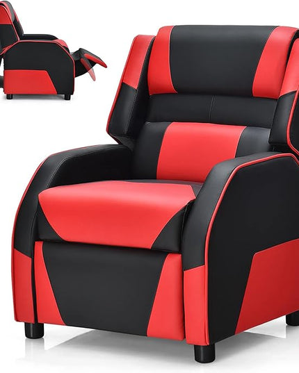 RACER Larger Kids Gaming Chair Leather Recliner Sofa Children Ages 3-12, BlackRed - LeafyLoom