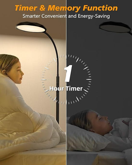 LED Floor Lamp, 18W Bright Floor Lamps for Living Room, Stepless Adjustable Colors & Brightness Standing Lamp with Timer, Remote & Touch Control, Eye Caring Reading Lights for Bedroom,Office - LeafyLoom