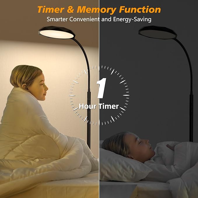 LED Floor Lamp, 18W Bright Floor Lamps for Living Room, Stepless Adjustable Colors & Brightness Standing Lamp with Timer, Remote & Touch Control, Eye Caring Reading Lights for Bedroom,Office - LeafyLoom
