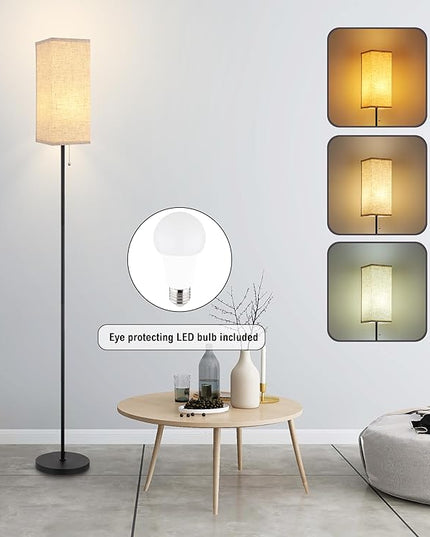 Floor Lamp for Living Room,Farmhouse Linen Floor lamp,Modern Standing lamp with LED Bulb Included,Black Tall Lamp with Chain Switch for Bedroom,Kids Room and Office. - LeafyLoom