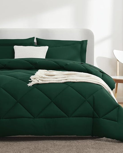 CozyLux Full Comforter Set with Sheets 7 Pieces Bed in a Bag Emerald Green All Season Bedding Sets with Comforter, Pillow Shams, Flat Sheet, Fitted Sheet and Pillowcases - LeafyLoom