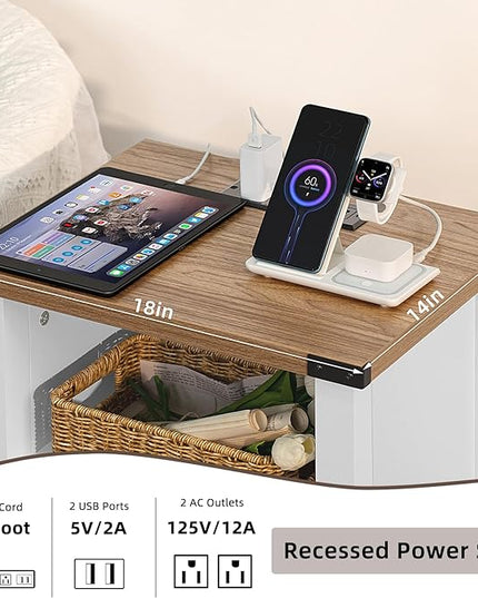 Nightstand with Charger Station and USB Port, 18 Inch Farmhouse Night Stand with Storage Shelf, Modern Couch Side Table with Magnetic Door, Bedside Tables for Bedroom, Home, Antique White - LeafyLoom