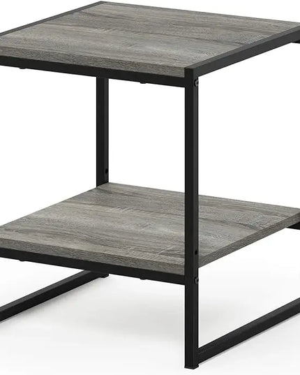 Furinno FM19122GYW Camnus Modern Living 2-Tier End Table, French Oak Grey, 15.9 in x 15.75 in x 18 in - LeafyLoom