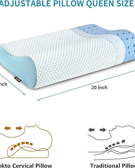 Memory Foam Pillows, Bed Pillow for Sleeping, Ergonomic Cervical Pillow Neck Support Pillow for Side Back Stomach Sleeper, Orthopedic Contour Pillow for Neck and Shoulder Pain - LeafyLoom