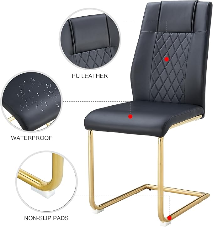 NicBex Dining Chairs Set of 4 Modern Faux Leather High Back Dining Room Kitchen Chairs with Golden Metal Legs,Side Chairs for Dining Room, Kitchen,Living Room, and Restaurants,Black - LeafyLoom