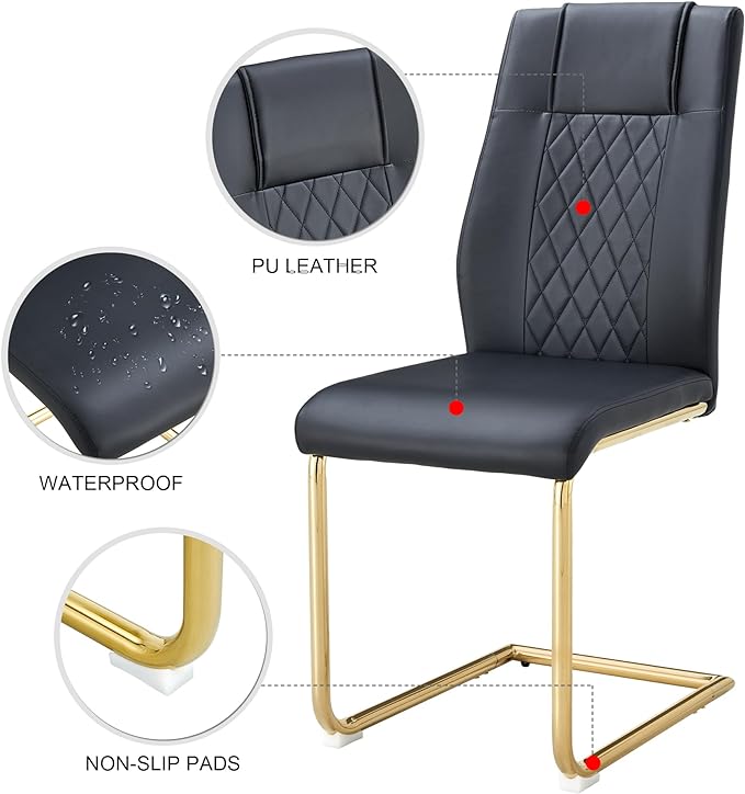 NicBex Dining Chairs Set of 6 Modern Faux Leather High Back Dining Room Kitchen Chairs with Golden Metal Legs,Side Chairs for Dining Room, Kitchen,Living Room, and Restaurants,Black - LeafyLoom