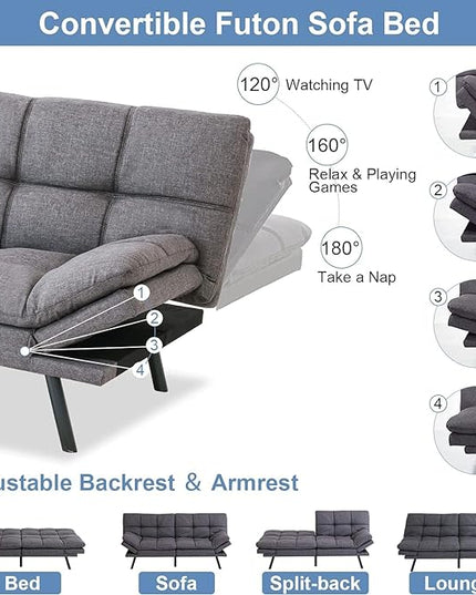 MUUEGM Convertible Futon Couch Bed Sofa,Loveseat Sleeper Sofa Bed Couch,Memory Foam Modern Futon Adjustable Armrest and Backres,Sleeping Sofa for Living Room,Small Space,Apartment Office,Dark Gray - LeafyLoom