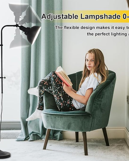 Floor Lamp, Industrial Floor Lamps for Living Rooms & Bedrooms - Rustic Farmhouse Reading Lamp Standing, Adjustable Metal Heads Indoor Task Lighting for Living Room Office Home Décor (Black-02 3S) - LeafyLoom
