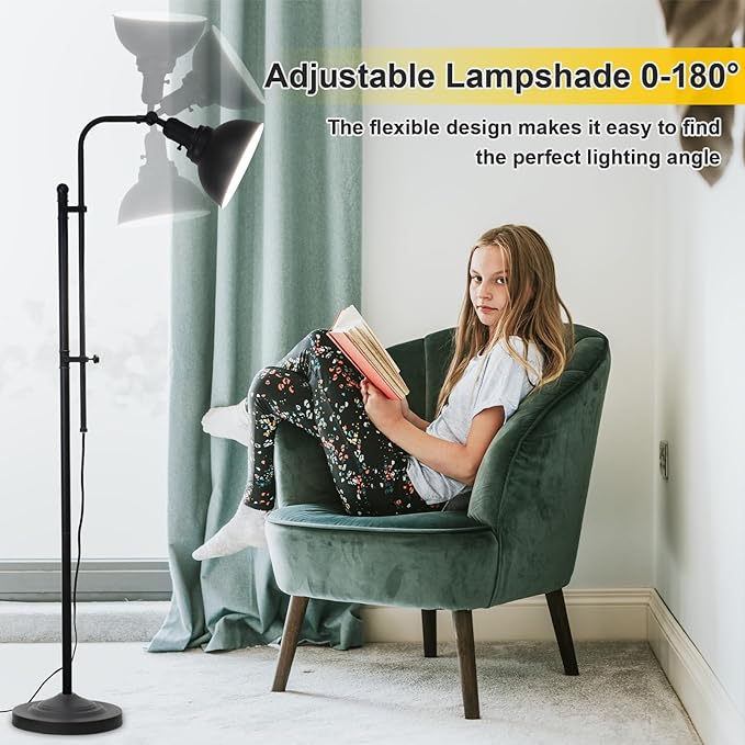 Floor Lamp, Industrial Floor Lamps for Living Rooms & Bedrooms - Rustic Farmhouse Reading Lamp Standing, Adjustable Metal Heads Indoor Task Lighting for Living Room Office Home Décor (Black-02 3S) - LeafyLoom