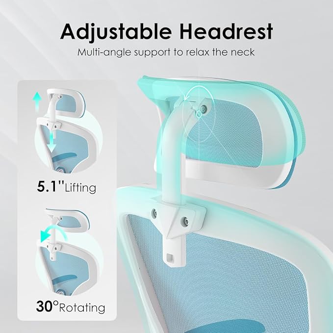 Farini Ergonomic Office Chair, Home Office Desk Chair with Headrest, High Back Computer Chair with Flip-up Armrests and Adjustable Lumbar Support for Home Office Study Room (with Headrest, Blue) - LeafyLoom
