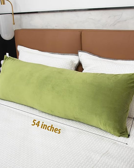 Body Pillows for Adults, Long Pillow for Bed, Firm Large Body Pillow with Velvet Cover for Side Sleeper, 20x54 Inches (Green) - LeafyLoom