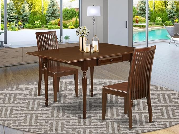 East West Furniture Monza 3 Piece Modern Set Contains a Rectangle Wooden Table with Dropleaf and 2 Kitchen Dining Chairs, 36x54 Inch, Mahogany - LeafyLoom
