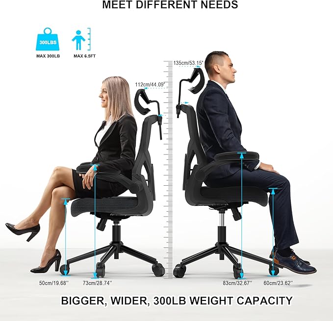 𝑯𝑶𝑴𝑬 𝑶𝑭𝑭𝑰𝑪𝑬 𝑪𝑯𝑨𝑰𝑹, Ergonomic Mesh Desk Chair, High Back Computer Chair- Adjustable Headrest with Flip-Up Arms, Lumbar Support, Swivel Executive Task Chair (Modern, Black) - LeafyLoom