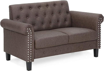 Furinno Bastia Vintage Modern Chesterfield Button Tufted Loveseat/Sofa Couch for Living Room, Brown Faux Leather - LeafyLoom