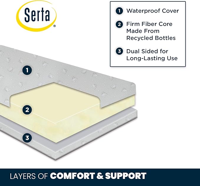 Simmons Kids SlumberTime Paloma 4-in-1 Convertible Crib, Rustic Grey + Serta Perfect Slumber Dual Sided Recycled Fiber Core Crib and Toddler Mattress (Bundle) - LeafyLoom