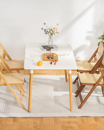 Rattan Folding Chair, Modern Mid Century Dining Chairs Set of 1, Comfy Outdoor Bamboo Chairs for Bedroom Living Room Reading Room Dining Kitchen, Walnut - LeafyLoom