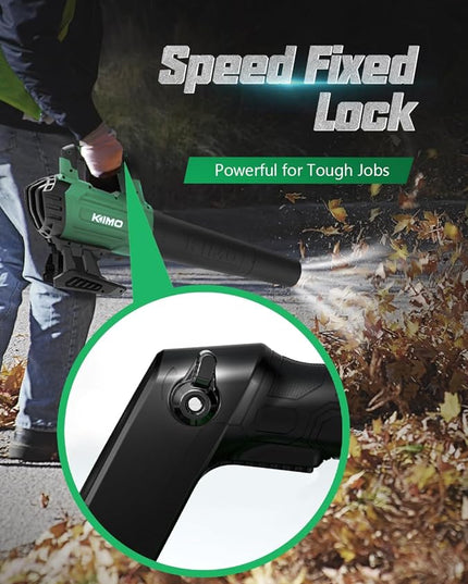 KIMO Cordless Leaf Blower - 400CFM Battery-Powered Blower for Blowing Wet Leaves, Snow Debris and Dust, 20V Electric Leaf Blower with Battery ＆ Charger for Lawn Care Garden Yard Work Around The House - LeafyLoom