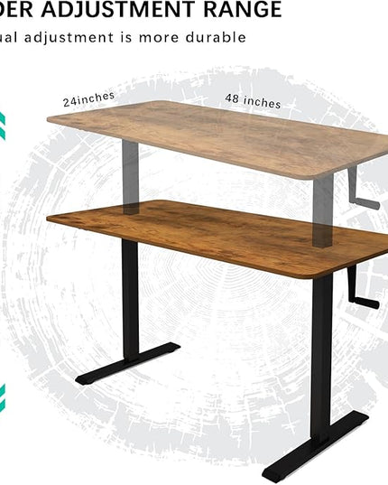 Whole Piece DeskTop Manual Standing Desk Adjustable Height- Crank Stand Up Desk, Sit Stand Desk with Frame Computer Desk 48 x 24 Inch - LeafyLoom