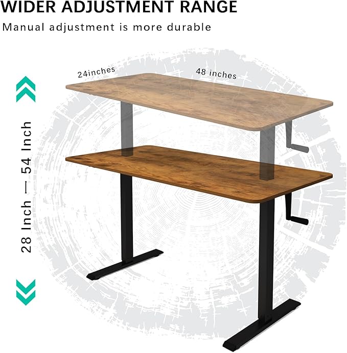 Whole Piece DeskTop Manual Standing Desk Adjustable Height- Crank Stand Up Desk, Sit Stand Desk with Frame Computer Desk 48 x 24 Inch - LeafyLoom