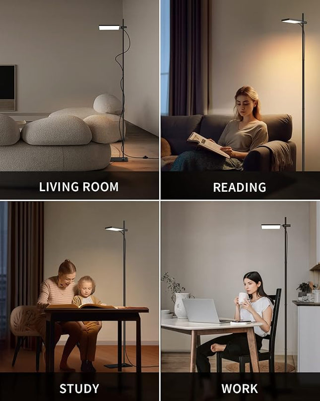 Modern Floor Lamp, 360 Degree Rotation Sky LED floor lamp Office Lighting, Bright LED Standing Pole Light, Tall lamps for Living Room,Bedroom,Reading,Study Room (Black) - LeafyLoom
