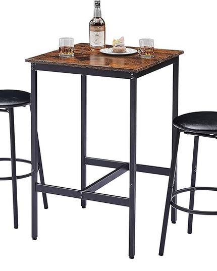 2 PU Soft Seat with Backrest & Footrest, Counter Height Stools for Apartment Dining Room Kitchen or Small Space Easy to Assemble Rustic Brown, 3-Piece Square Bar Table Set - LeafyLoom