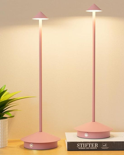 2-Pack 6000mAh Rechargeable LED Table Lamps,Outdoor Cordless Table Lamp Waterproof Portable, 3-Color Stepless Dimmable Modern Lamp for Restaurant/Bedroom(Pink) - LeafyLoom